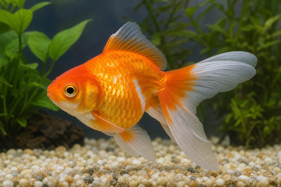 Illustrative example photo of a fancy goldfish in an aquarium